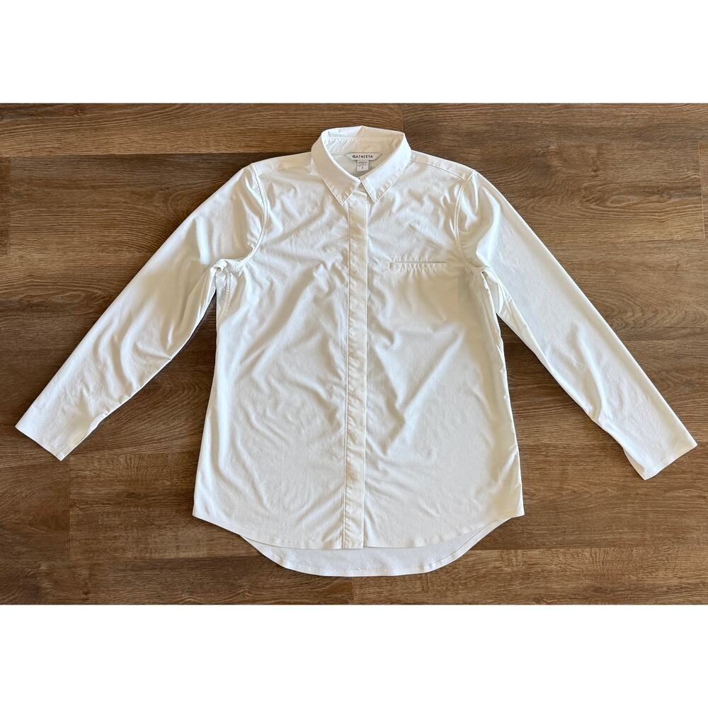 Athleta Urbanite Top 2.0 Button Down Shirt White Stretch Performance Small
